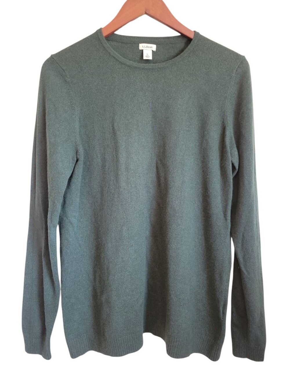 L.L.Bean 100% Cashmere Sweater Forest Green Crewneck Quiet Luxury Large Classic
